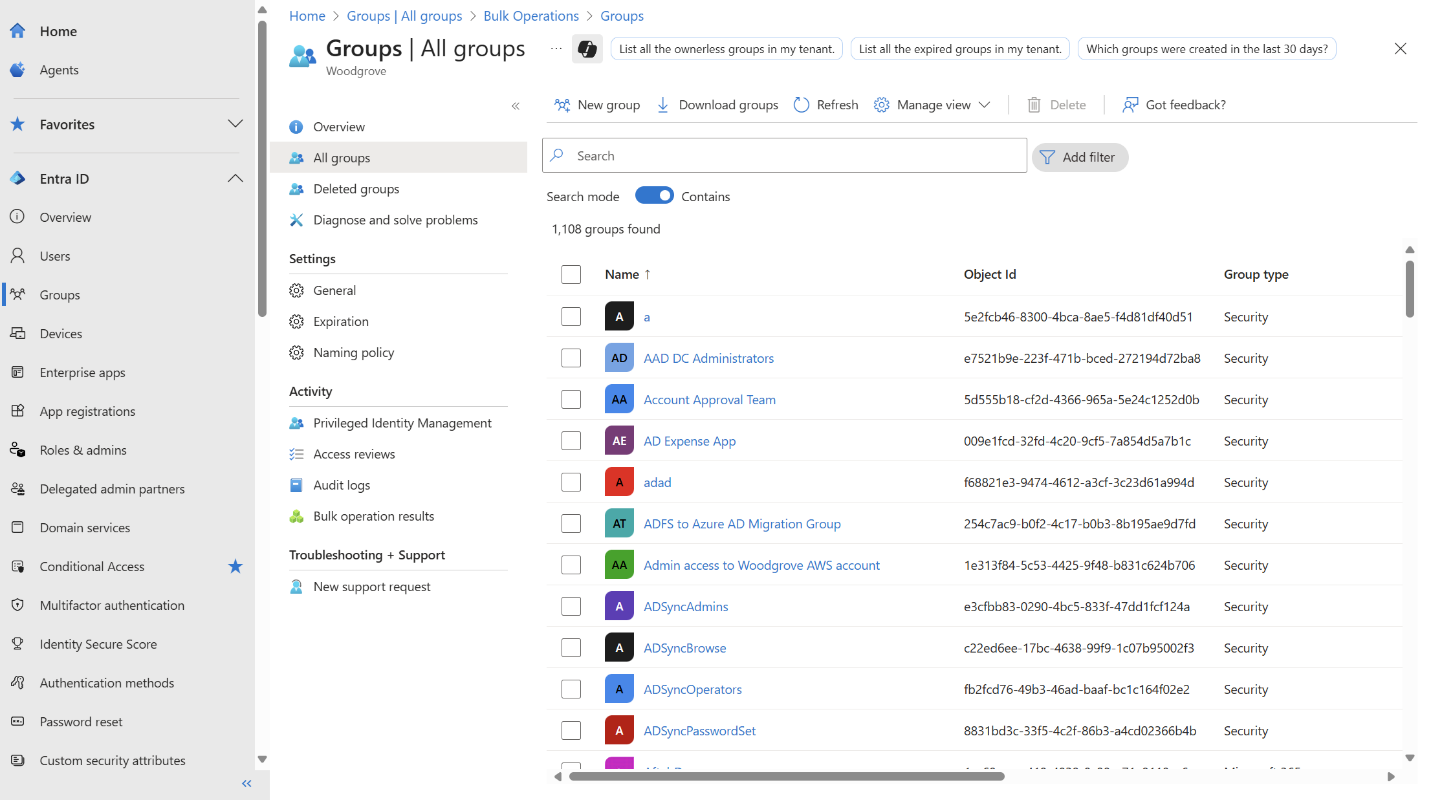 Entra users and groups management view