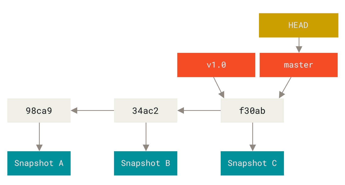 Git branch and history diagram from the official Git Book